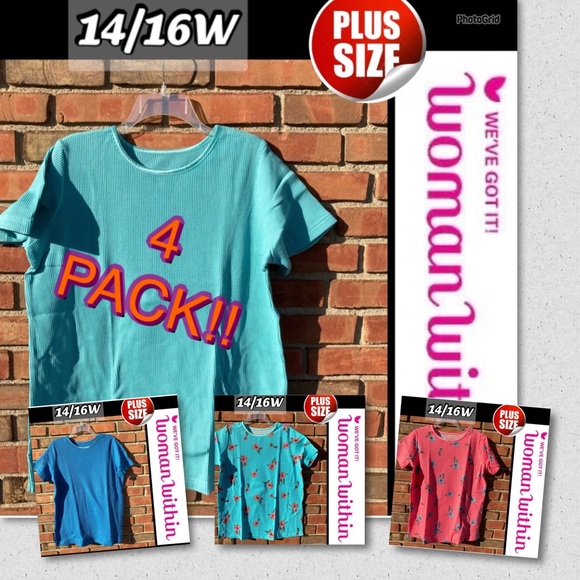 Woman Within Tops - 14/16 1X Woman Within Short Sleeve Waffle Thermals Bundle